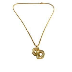 Dior Gold-Tone Crystal CD Pendant Necklace – 16"